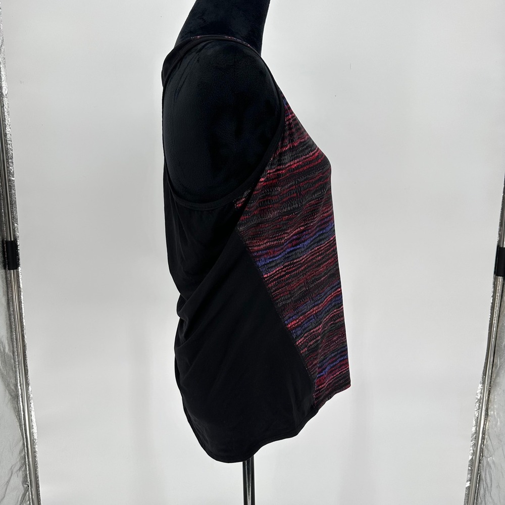 Athleta Black Pink Striped Tank Top Shirt Multicolor Stretch Scoop Neck Large - Picture 3 of 8